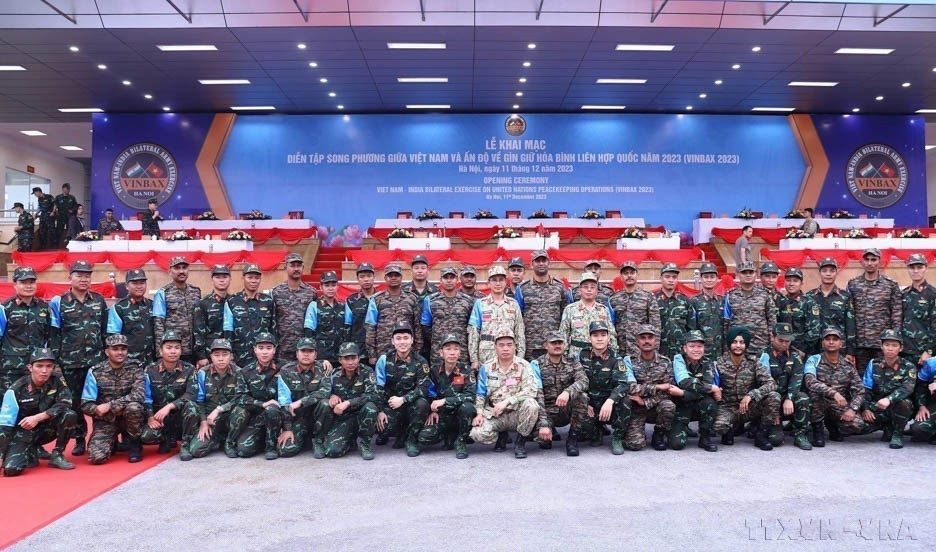 2023年,越南与印度举行关于联合国维和行动联合演习开幕式。图自 越通社