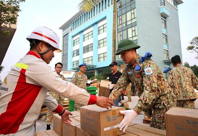 越南第二号二级野战医院维和力量集结设备,准备启程赴联合国执行维和任务(2019年)。图自越通社