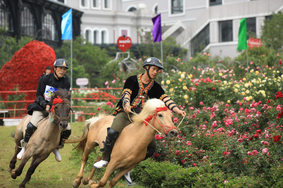 在太阳世界番西邦传奇(Sun World Fansipan Legend)旅游区,热闹非凡的“云上马蹄节”营造出喜庆欢乐的节日氛围。图源:越通社发布