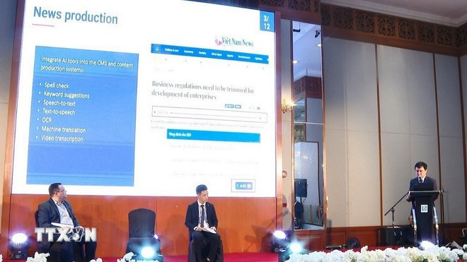 越通社技术中心主任阮德武在亚通组织执行委员会第54次会议上发表专题报告。图自 越通社