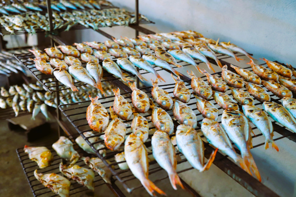 由于从处理到烤制全过程均采用手工方式，因此演州沿海村民制作的烤海鱼口感鲜美、香气浓郁、品质稳定，深受省内外地消费者的青睐与信赖。图：春进－越通社