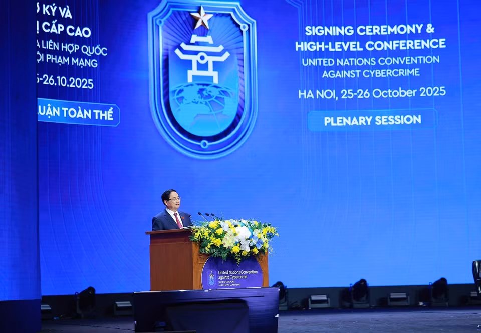 越南政府总理范明政在《河内公约》开放签署仪式上发表主旨演讲。