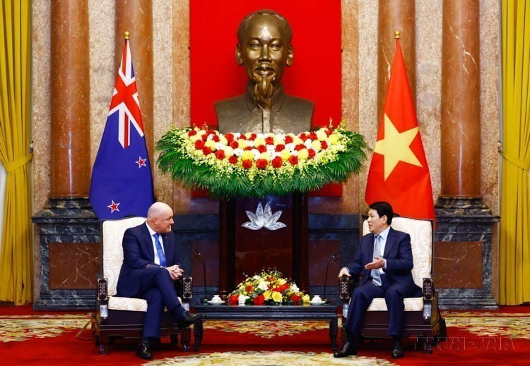 2025年2月26日,越南国家主席梁强会见了对越南进行正式访问的新西兰总理克里斯托弗•勒克森。图自越通社