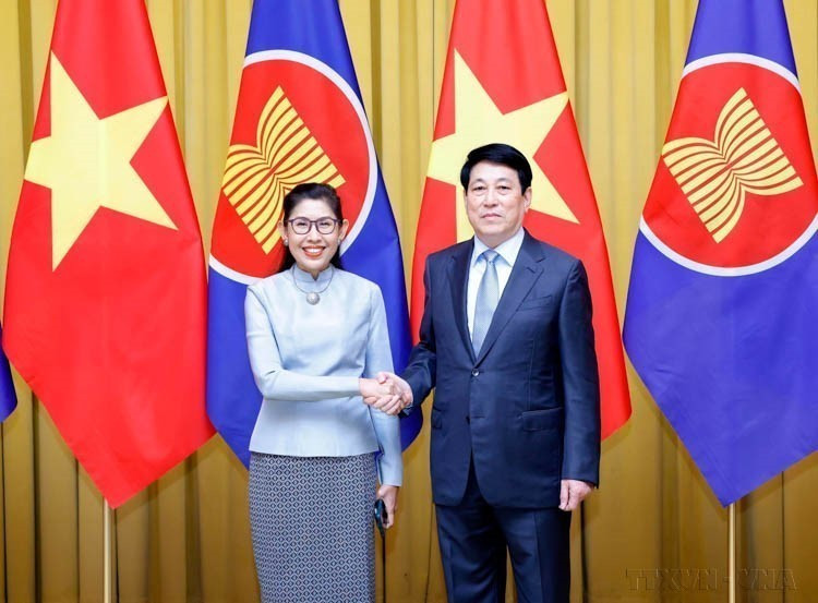 2025年2月19日下午在主席府，越南国家主席梁强会见了泰国驻越南大使乌拉瓦迪•斯里披隆玛。图自 越通社