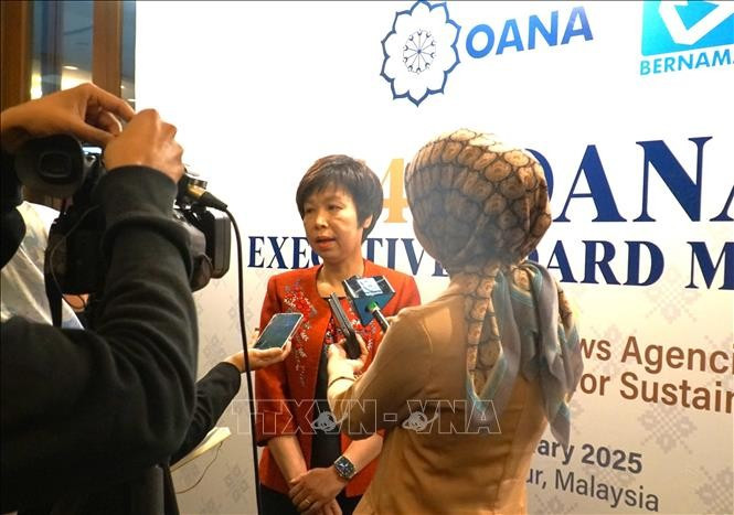 出席亚通组织执行委员会第54次会议框架内，越通社社长武越庄接受马来西亚新闻媒体的采访。图自 越通社