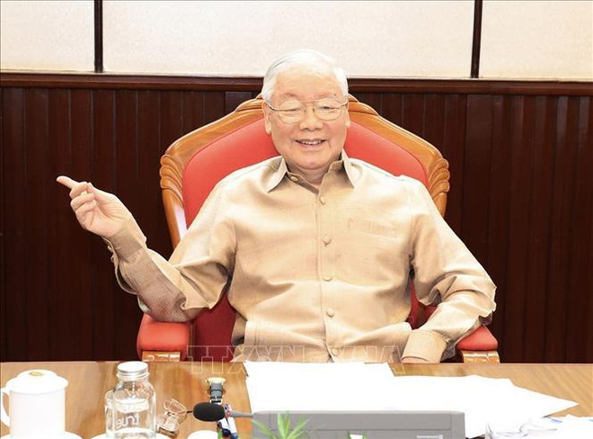 阮富仲在会上发言。图自越通社 uuid=3A2FB48D-0763-4E5F-969D-C5FDEBBCAF01&library=1&type=1&mode=1&loc=true&cap=true.jpg