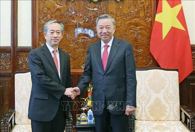 6月11日上午,越南国家主席苏林在主席府会见中国驻越南大使熊波。图自越通社 chu-tich-nuoc-to-lam-1162024-2860.jpg.webp