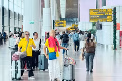 外国游客在新山一国际机场入境越南。图自越通社