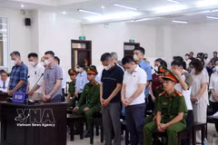 庭审现场的各被告人。图自越通社