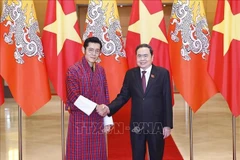 越南国会主席陈青敏会见不丹国王吉格梅。图自越通社
