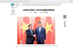 新华社刊登有关中国国家主席习近平会见越南政府总理范明政的文章。（屏幕截图）