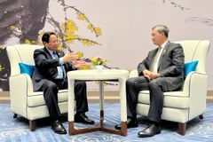 越南政府总理范明政会见了柬埔寨首相洪玛奈。图自越通社