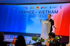 越南驻法国大使郑德海在会上发言。图自越通社