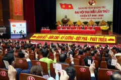 与会代表表决通过大会决议草案。图自越通社