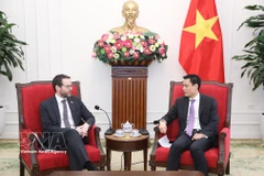 越南外交部副部长邓黄江会见英国驻越大使伊恩·弗鲁。图自越通社