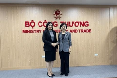 越南工贸部副部长潘氏胜与中国河南省人民政府副省长张敏合影。图自工贸部