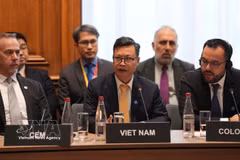 越南驻法国大使郑德海在会上发表讲话。图自越通社