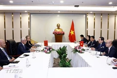 2025年1月,越南国会主席陈青敏会见摩洛哥王国众议院议长拉希德·塔尔比·阿拉米。图自越通社