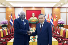 苏林总书记会见古巴全国人民政权代表大会主席兼国务委员会主席埃斯特万·拉索·埃尔南德斯。图自越通社