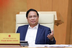 越南政府总理范明政在政府2025年7月份立法工作专题会议上发言。图自越通社