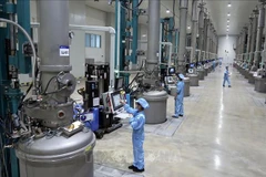 位于北宁省光州工业园越南JA Solar有限公司（中国香港投资）的太阳能电池原材料生产线。图自越通社