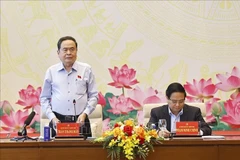 越南政府总理范明政和国会主席陈青敏共同主持会议。图自越通社
