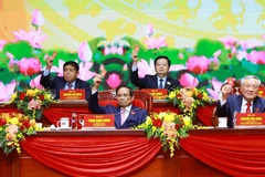 各位代表表决通过大会决议。图自越通社