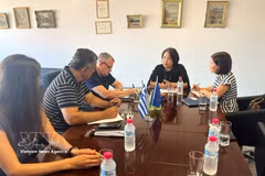 越南驻希腊大使范氏秋香与帕特雷商会举行座谈。图自越通社