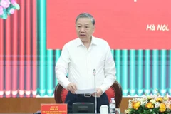 越共中央总书记苏林在会议上发言。图自越通社