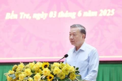 越共中央总书记苏林在会议上发表讲话。图自越通社