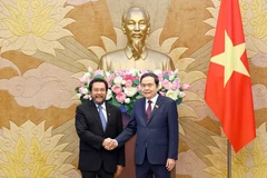 越南国会主席陈青敏与印度尼西亚地方代表理事会副主席。图自越通社