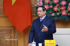 越南政府总理范明政在会上发表讲话。图自越通社
