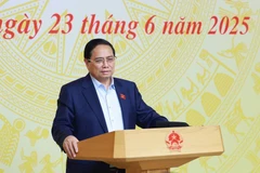 越南政府总理范明政在会议上发言。图自越通社