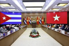 越南国会主席陈青敏同古巴全国人民政权代表大会主席拉索举行会谈。图自越通社