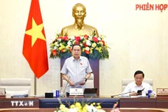 越南国会主席陈青敏在会议上发表讲话。图自越通社