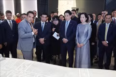 越南国家主席梁强和夫人参观大埃及博物馆。图自越通社