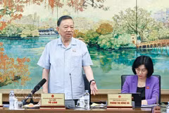 越共中央总书记、国家主席、中央军委书记苏林在会议上发表讲话。图自越通社