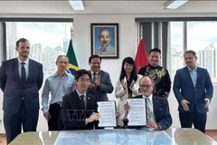 巴西-越南商会（BVC）与巴西-越南圣埃斯皮里图州工商会的谅解备忘录签署仪式。大使馆供图