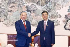 越共中央总书记、国家主席苏林会见中国广西壮族自治区党委书记陈刚 。图自越通社