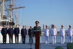 “加加林斯基教授”号科学研究船交接仪式在俄罗斯联邦符拉迪沃斯托克市举行。图自《人民军报》