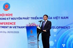越南财政部长阮文胜在“越南新时期投资基金与外国投资”会议上发表讲话。图自 Vietnam+ 