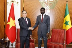 越南国会主席陈青敏与塞内加尔总统法耶。图自越通社