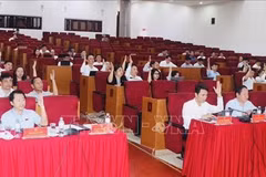 参会代表表决通过各项决议。图自越通社