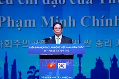 越南政府总理范明政在越南-韩国劳务合作论坛上发言。图自越通社