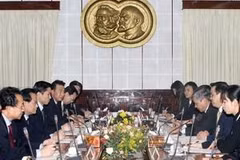 越共中央委员、对外委员会委员长黄平军与朝鲜劳动党中央政治局候补委员Kim Yong In进行会谈