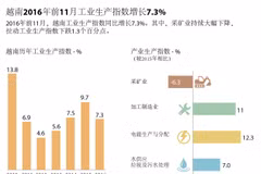 2016年前11月越南工业生产指数增长7.3%