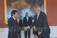 捷克总统米洛什·泽曼（右）会见越南驻捷克大使胡明俊（左）（图片来源：越通社）