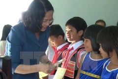 越南国家副主席邓氏玉盛向嘉莱省贫困儿童赠送助学金（图片来源：越通社）