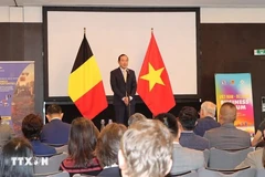 越南驻比利时大使、越南常驻欧盟代表团团长阮文草在论坛上发表讲话。图自越通社