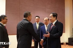 越南国会主席陈青敏当担任国会常务副主席时会见出席从2023年7月10日和11日在富国召开的东盟议会联盟大会咨询小组第14次会议（AIPA Caucus 14）的各代表团团长。图自越通社